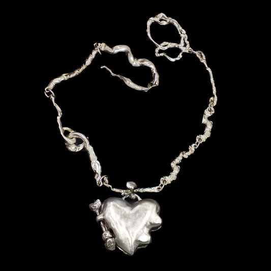 Naked Heart Locket on Bespoke Curdled Chain Silver