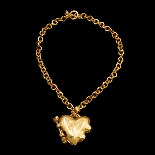 Naked Heart Locket on Chainmaille Gold