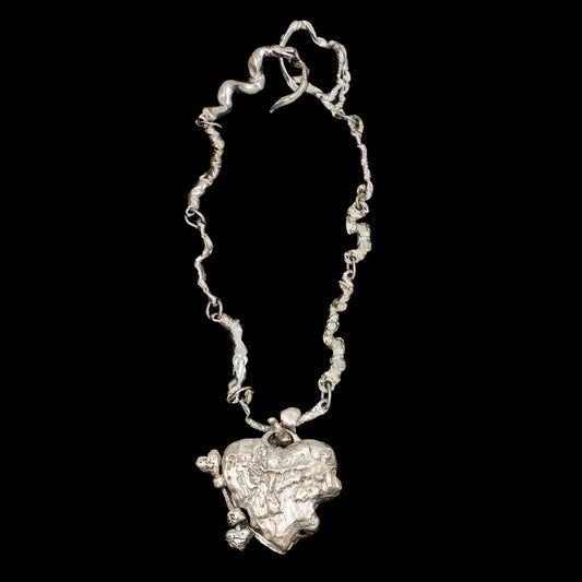 Splintered Heart Locket on Bespoke Curdled Chain Silver