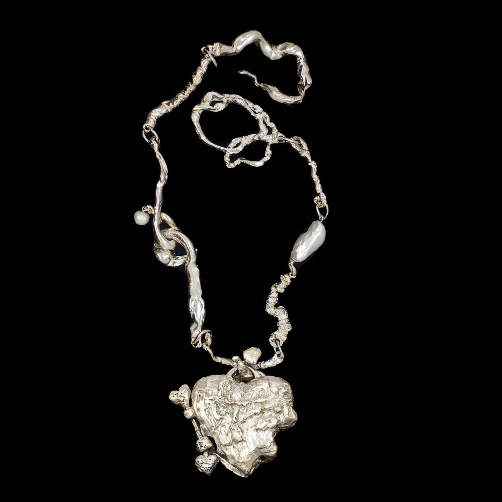 Splintered Heart Locket on Bespoke Curdled Chain Silver