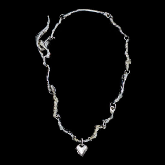 Tiny Heart Locket on Bespoke Curdled Chain