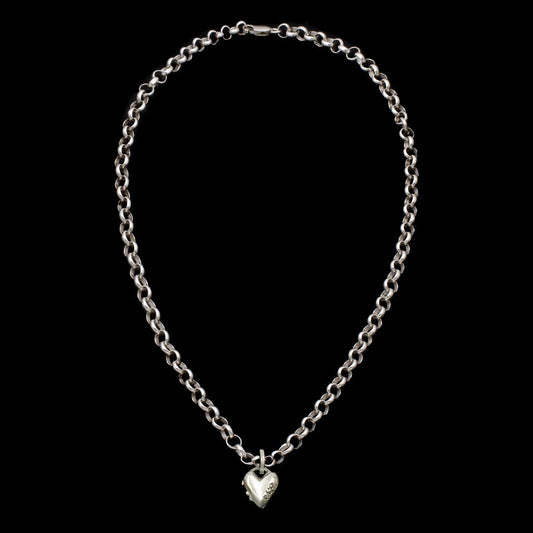 Tiny Naked Heart Locket on Belcher Chain Silver